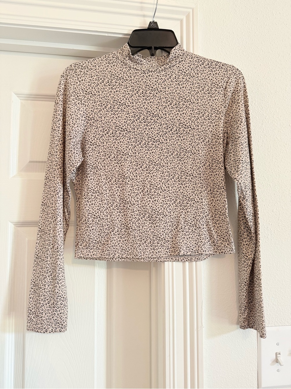 gaze Beige Leopard Print Long Sleeve Mock Neck Top